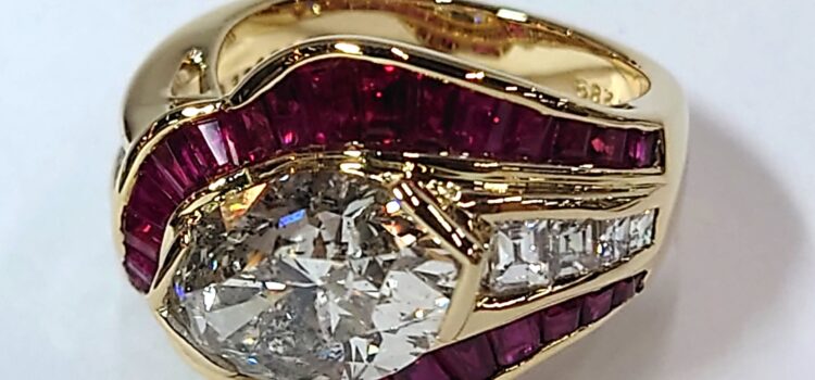 K18　透明、赤色石リング　新品仕上げ